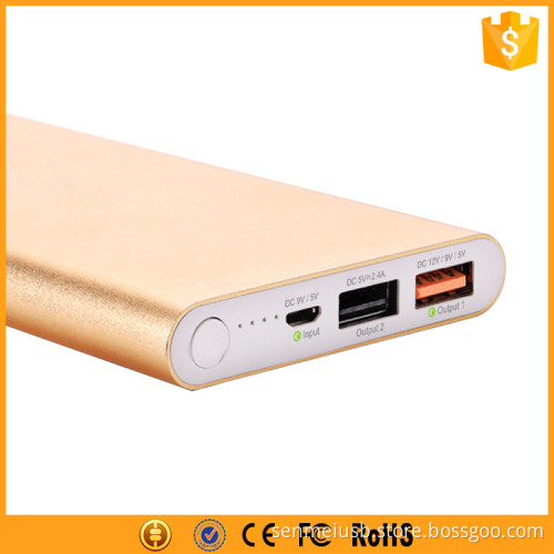CE FCC ROHS metal materail thin10000mah qc3.0 power bank with custom logo